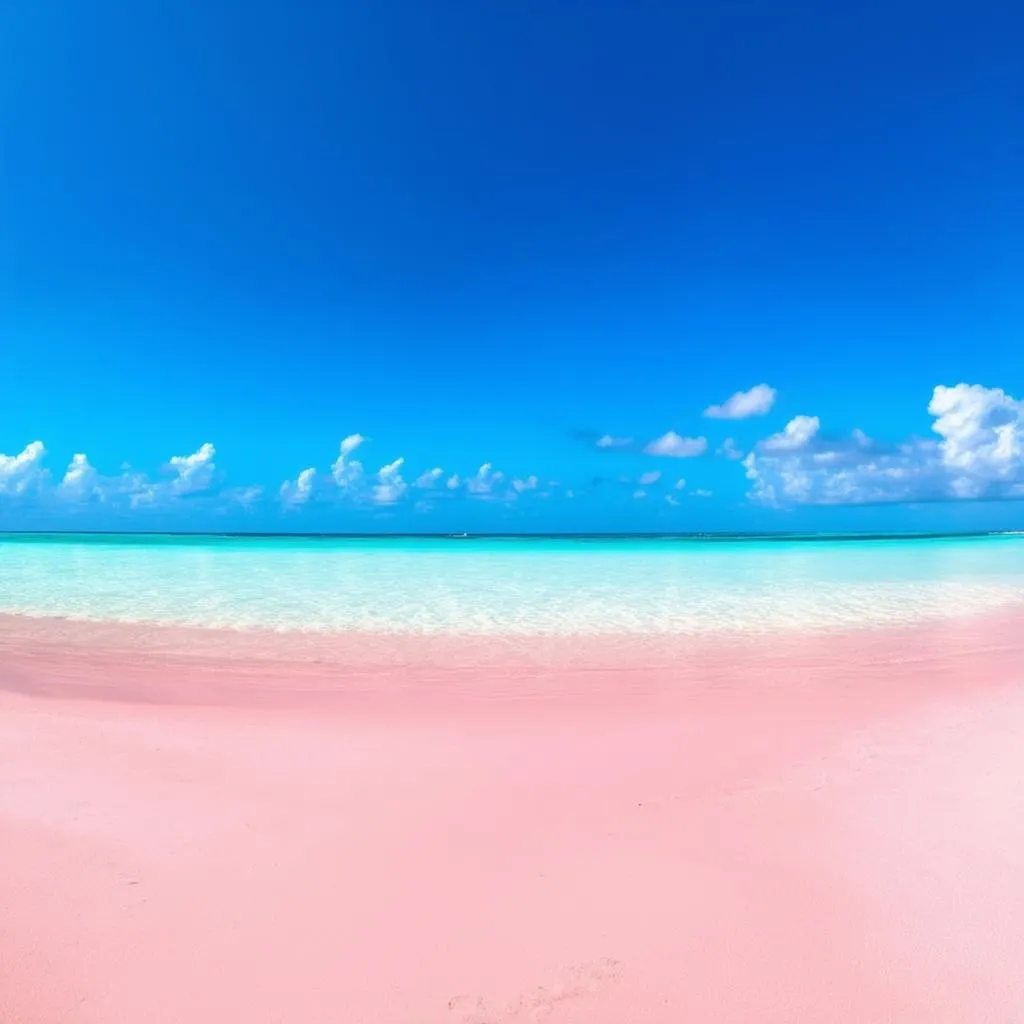 Beautiful pink sand beach in The Bahamas